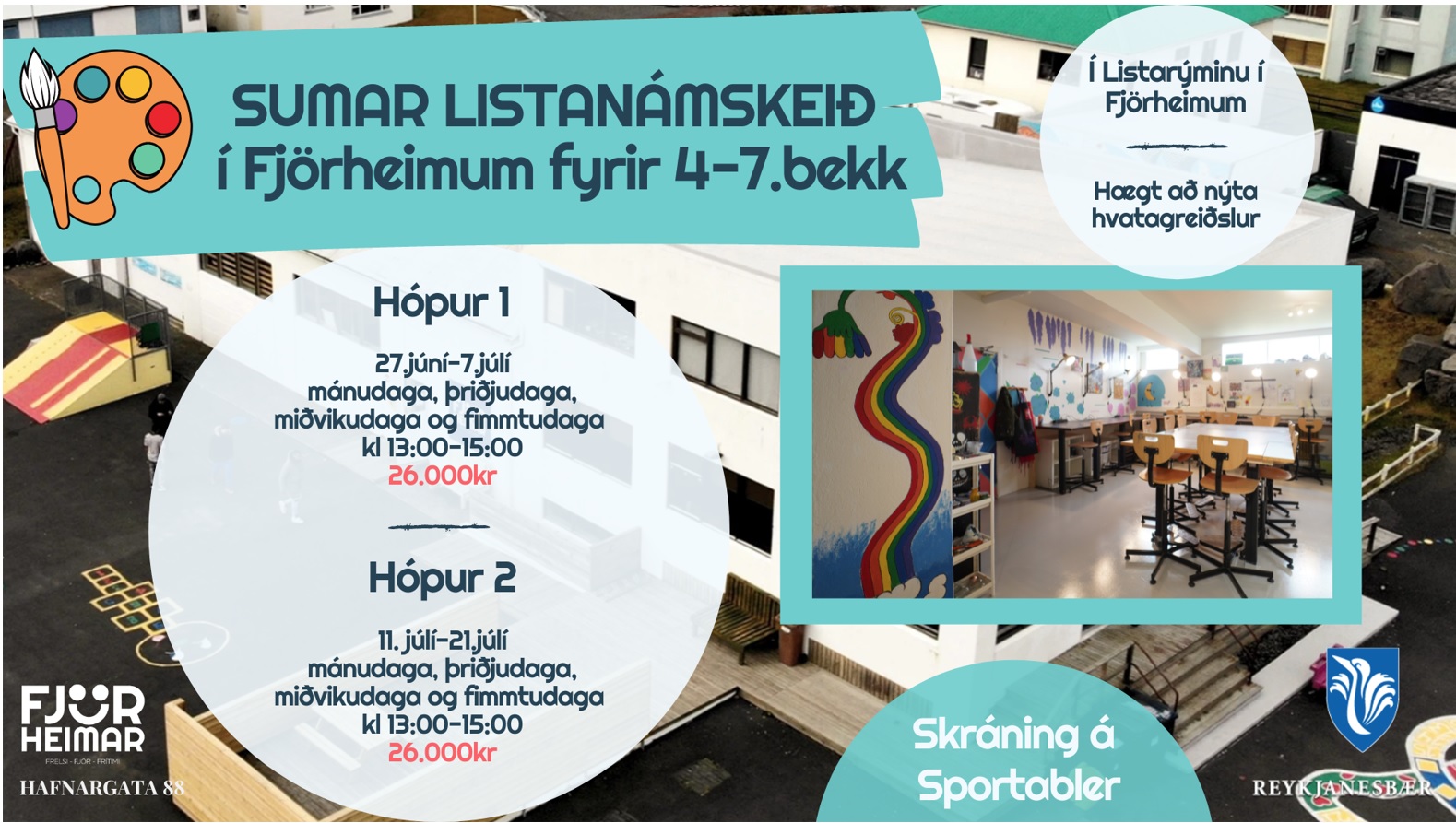 Listanámskeið Fjörheima í sumar fyrir 4-7.bekk