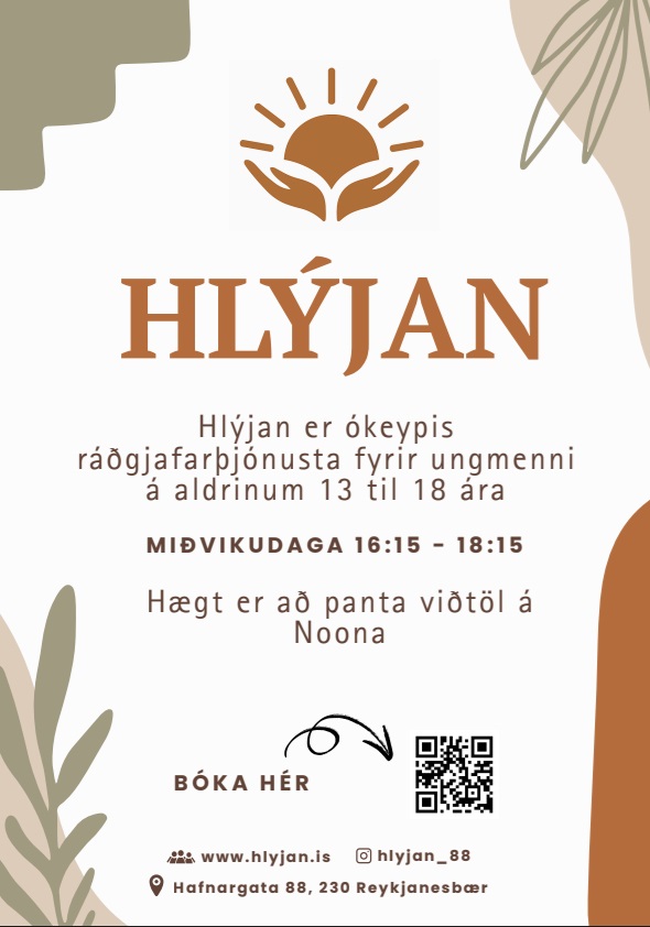 Hlýjan einstaklingsmiðaðuð ráðgjöf fyrir börn og ungmenni á aldrinum 13 til 18 ára í Reykjanesbæ