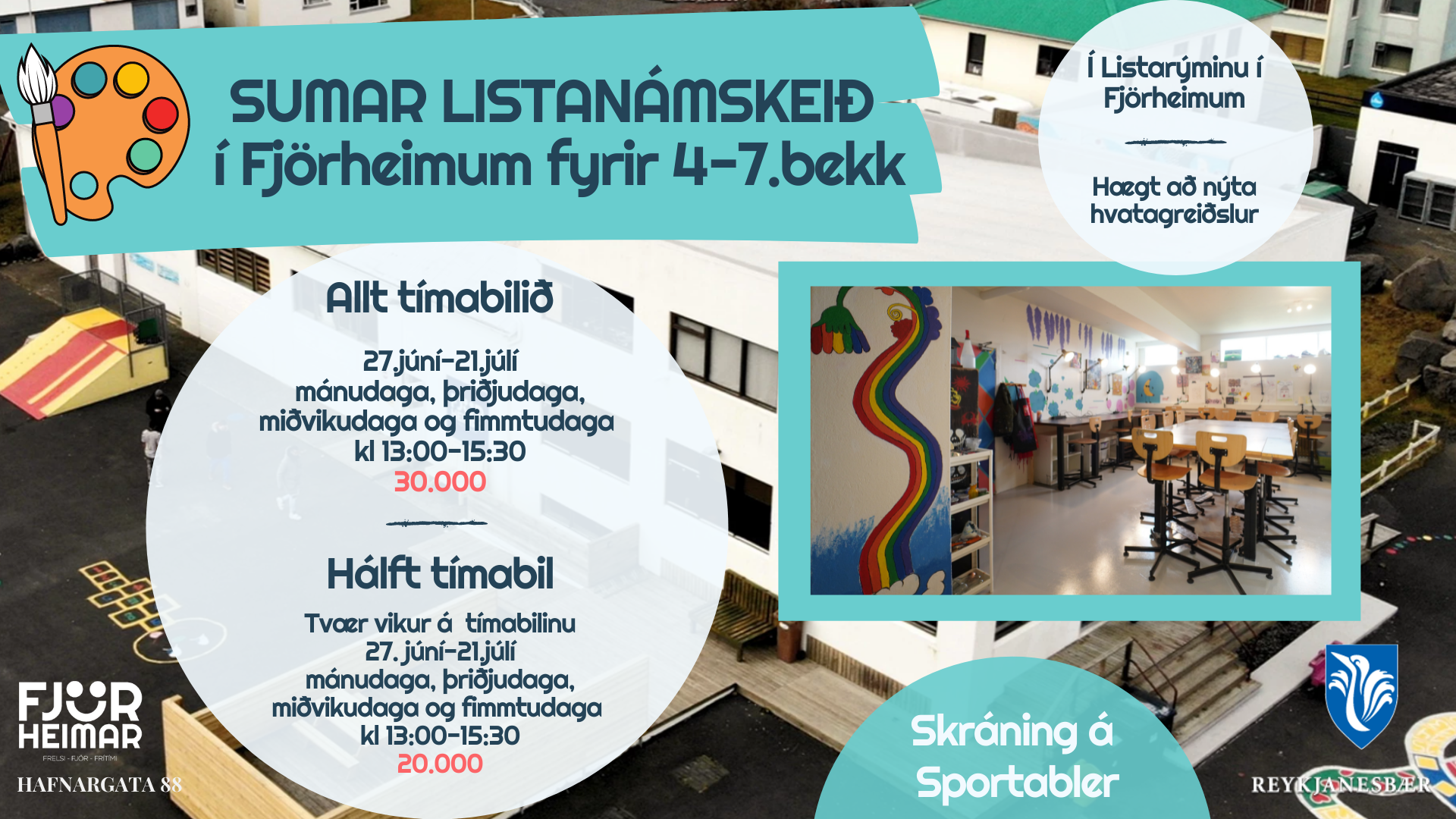 Listanámskeið Fjörheima í sumar fyrir 4-7.bekk