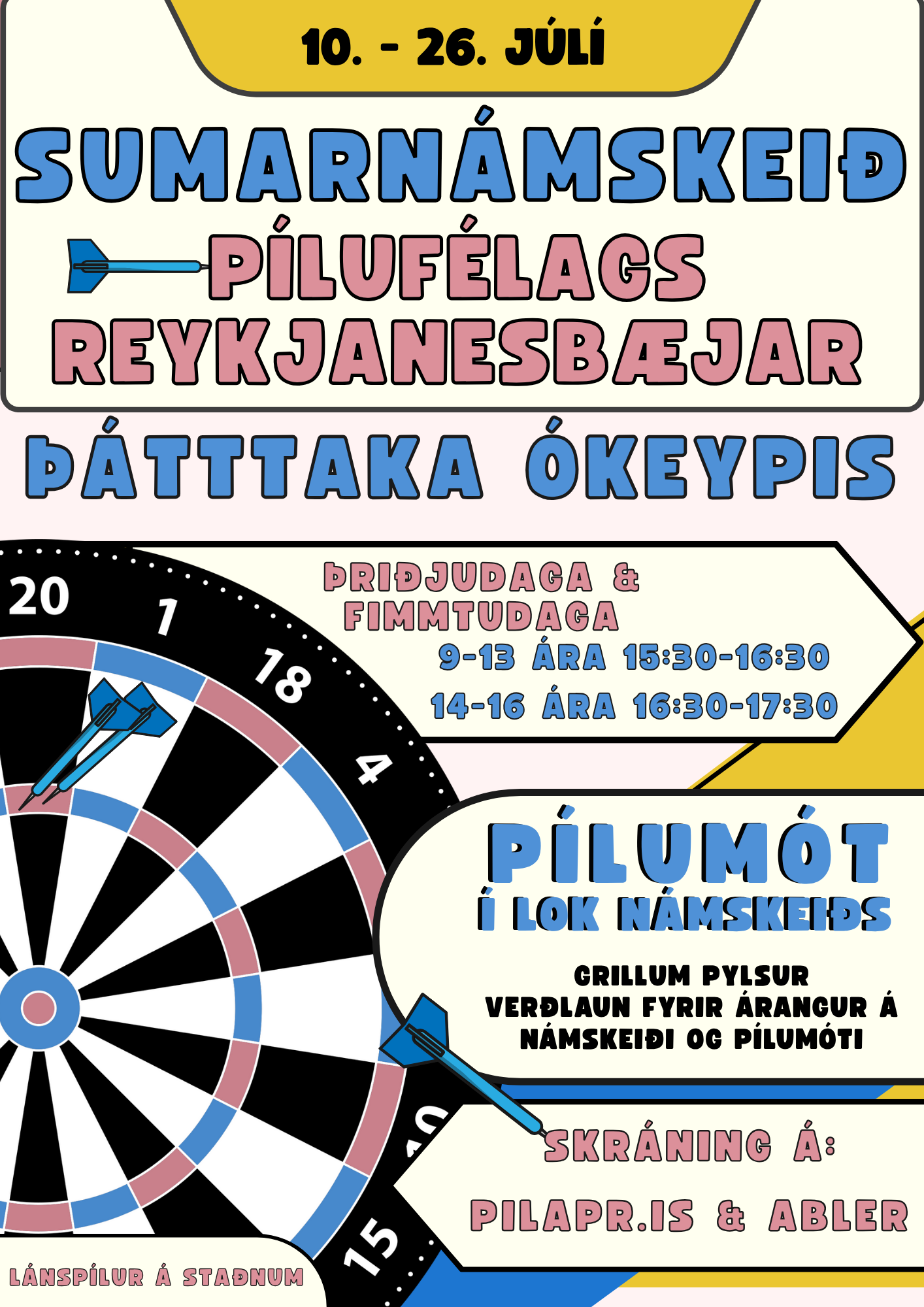 Sumarnámskeið í pílu 10 - 26. júlí (ókeypis)